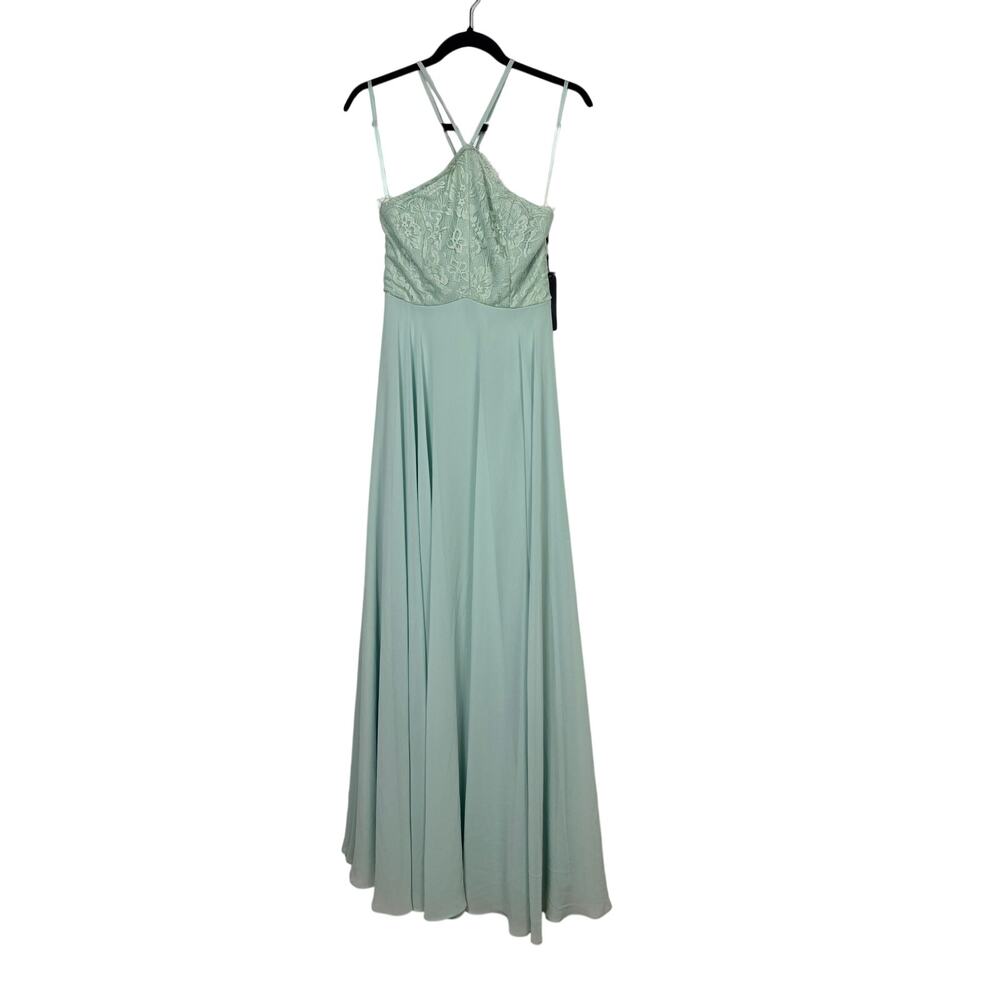 Lulus Sage Green Halter Neck Lace Maxi Dress Size S NWT - Picture 2 of 8